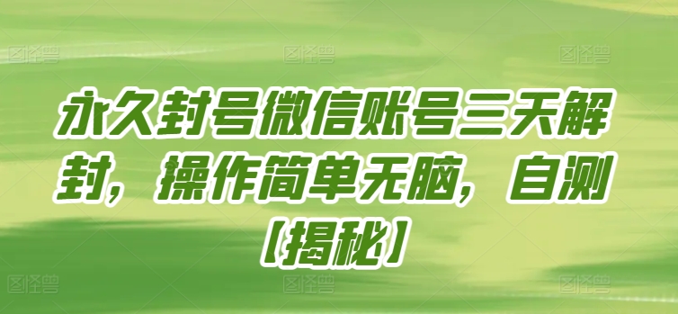 永久封号微信账号三天解封，操作简单无脑，自测-山河网创
