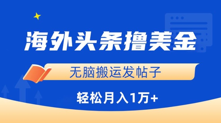 海外头条撸美金，无脑搬运发帖子，月入1万+，小白轻松掌握-山河网创
