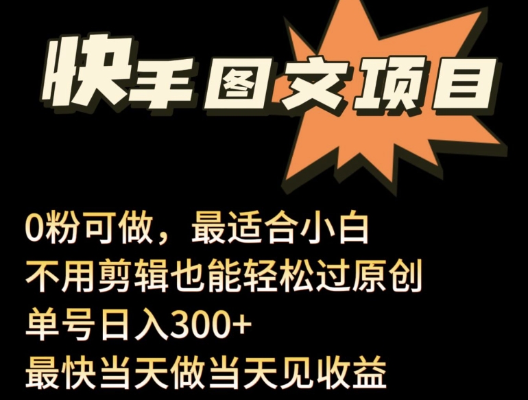 24年最新快手图文带货项目，零粉可做，不用剪辑轻松过原创单号轻松日入300+-山河网创