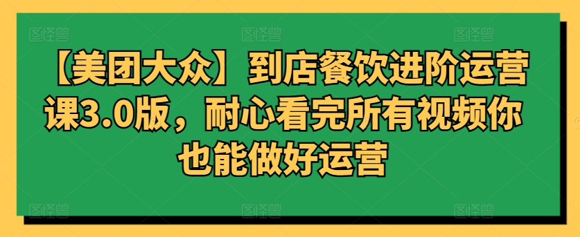 【美团大众】到店餐饮进阶运营课3.0版，耐心看完所有视频你也能做好运营-山河网创