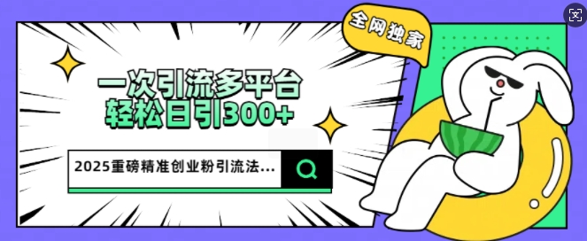2025重磅全网独家引流法，一次多平台，轻松日引300+精准创业粉-山河网创