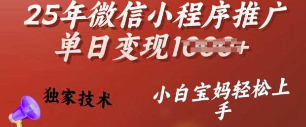 25年微信小程序推广单日变现多张，独家技术，小白宝妈轻松上手【揭秘】-山河网创