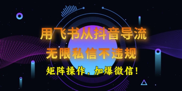 用飞书从抖音导流，无限私信不违规，抖音截流创业粉-山河网创