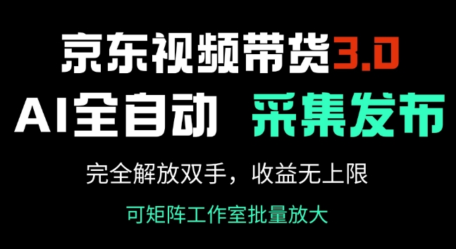 京东视频带货3.0，Ai全自动采集+自动发布，完全解放双手，收入无上限-山河网创