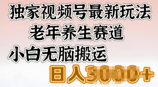 独家视频号最新玩法，老年养生赛道，小白无脑搬运，日入多张-山河网创