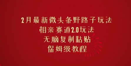 2月最新微头条野路子玩法，相亲赛道2.0玩法，无脑复制粘贴，保姆级教程-山河网创