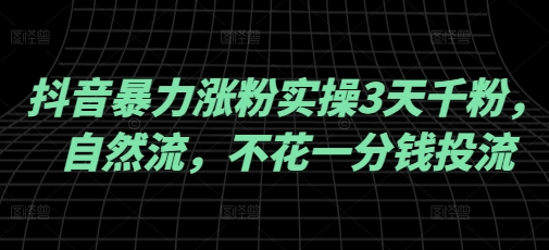 抖音暴力涨粉实操3天千粉，自然流，不花一分钱投流，实操经验分享-山河网创