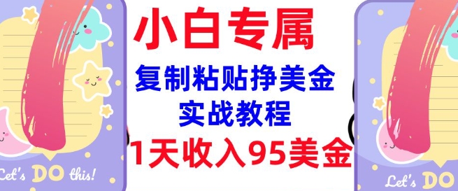 复制粘贴挣美金，0门槛，1天收入95美刀，3分钟学会，内部教程(首次公开)-山河网创