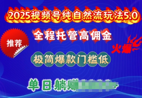 2025视频号纯自然流玩法5.0，全程托管高佣金，极简爆款门槛低，单日收益多张【揭秘】-山河网创