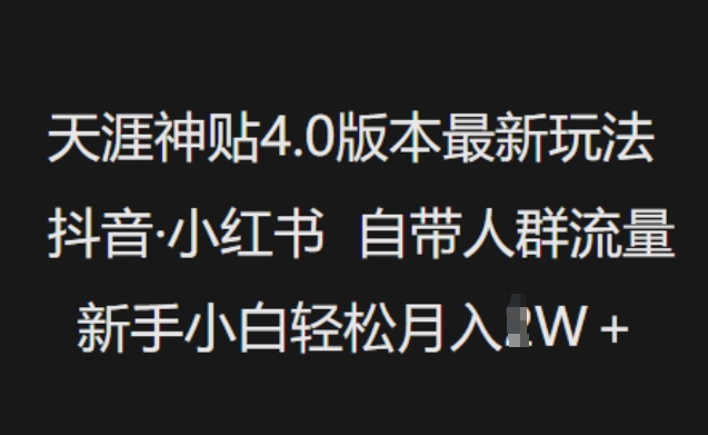 天涯神贴4.0版本最新玩法，抖音·小红书自带人群流量，新手小白轻松月入过W-山河网创