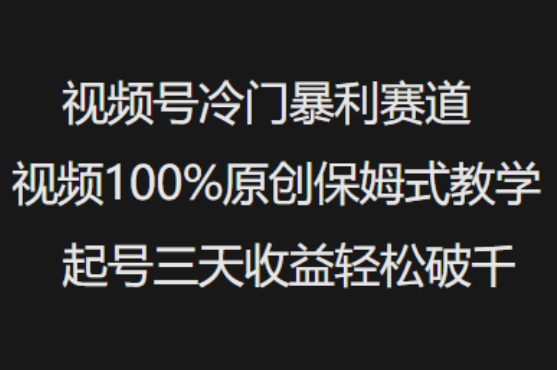 视频号冷门暴利赛道视频100%原创保姆式教学起号三天收益轻松破千-山河网创